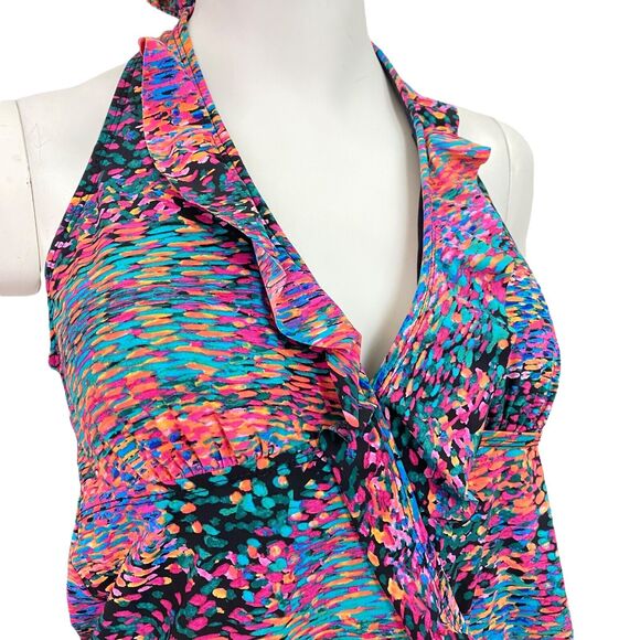 Assets by Sara Blakely Women's Large Ruffle Halter Tankini Swim Top - Picture 6 of 8